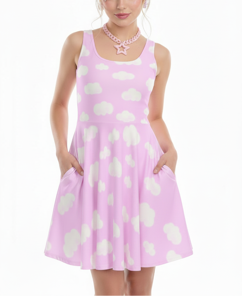 Dreamy Clouds Women's Skater Dress With Pockets (Taffy Pink) – Holley Tea Time