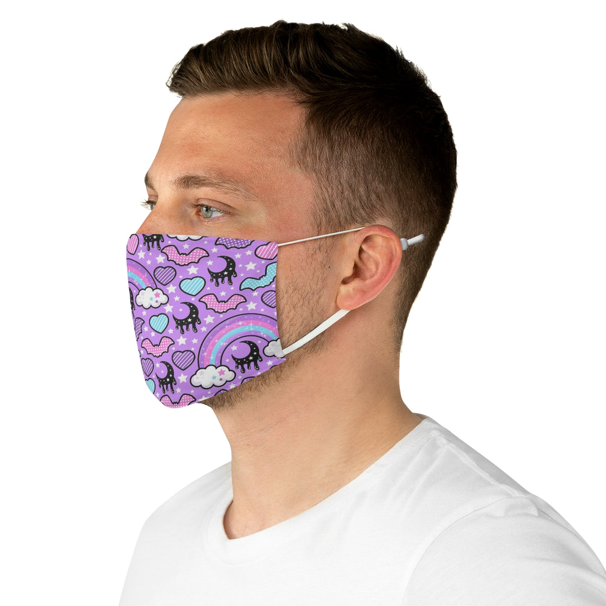 Rainbow Spooky Bats Purple Fabric Face Mask