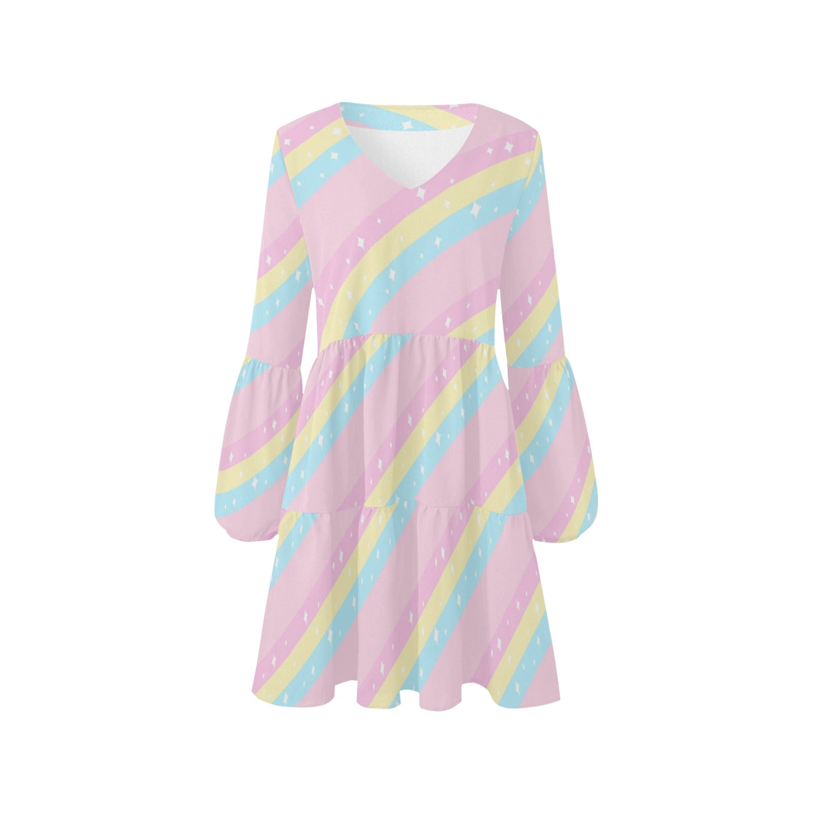 pastel rainbow chiffon dress Pastel Rainbow Maxi Dress With Puff Sleeves on Luulla