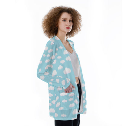 Dreamy Clouds Open Front Lightweight Cardigan With Pockets (Sky Blue)