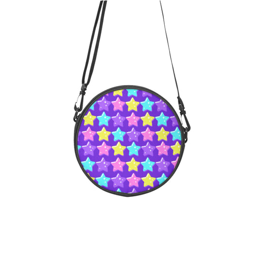 Electric Star Wave Indigo Purple Circle Crossbody Bag