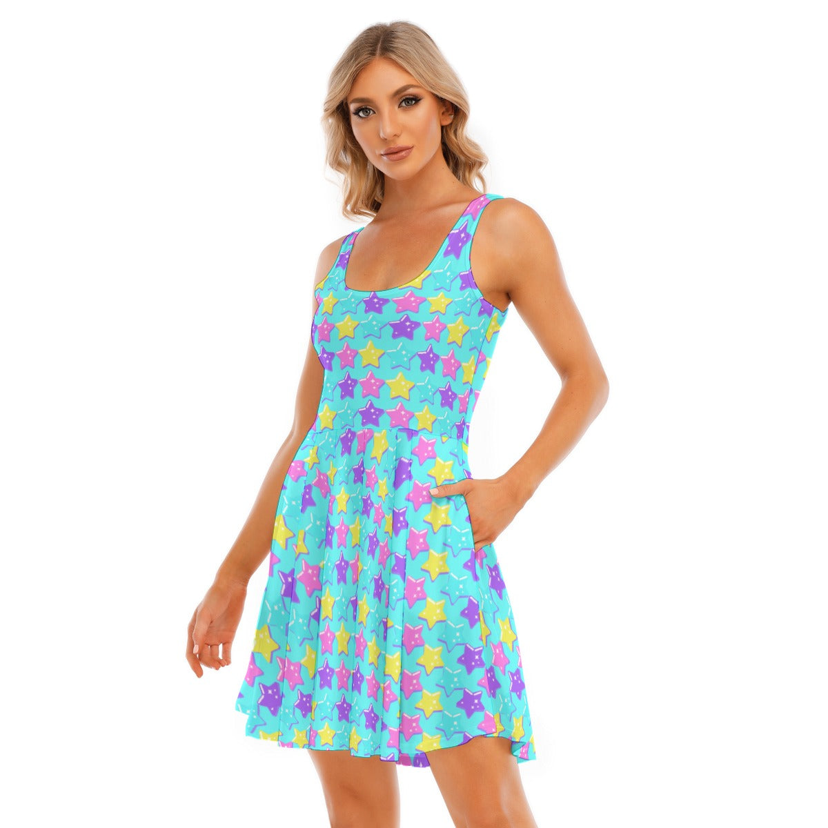 Electric Star Wave Blue Skater Dress With Pockets Holley Tea Time Electric Star Wave Blue Skater Dress With Pockets Holley Tea Time