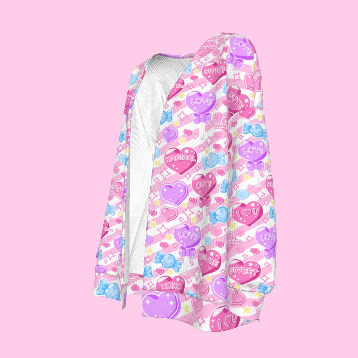 Candy Love Hearts (Colorful Cutie) Women's Open Front Cardigan