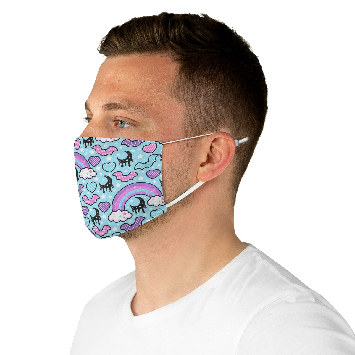 Rainbow Spooky Bats Blue Fabric Face Mask