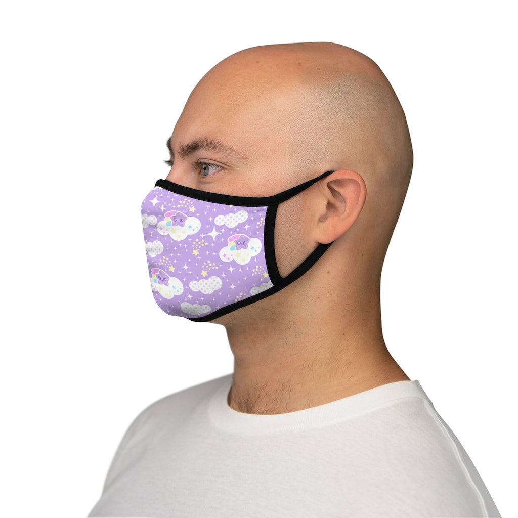 Shooting Star Clouds Purple Fitted Polyester Face Mask