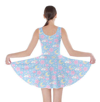 Cherry Blossom Dreams Blue Skater Dress [Made-To-Order]