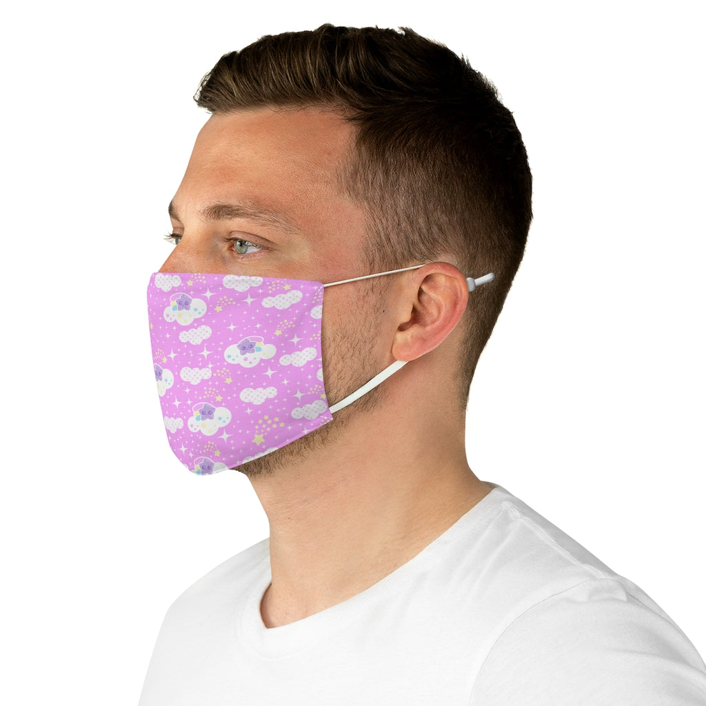 Shooting Star Clouds Pink Fabric Face Mask