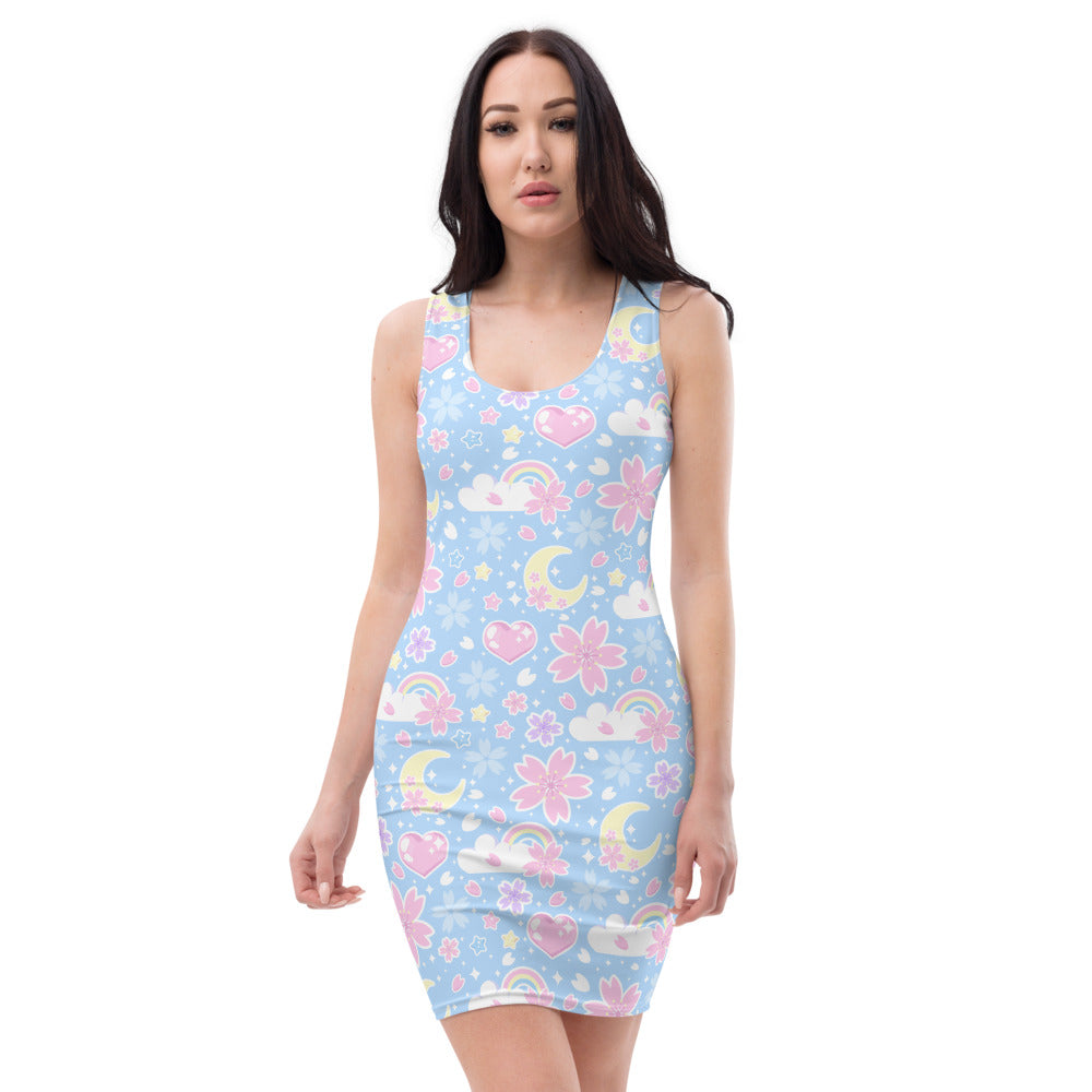 Cherry Blossom Dreams Blue Bodycon Dress Holley Tea Time Cherry Blossom Dreams Blue Bodycon Dress Holley Tea Time