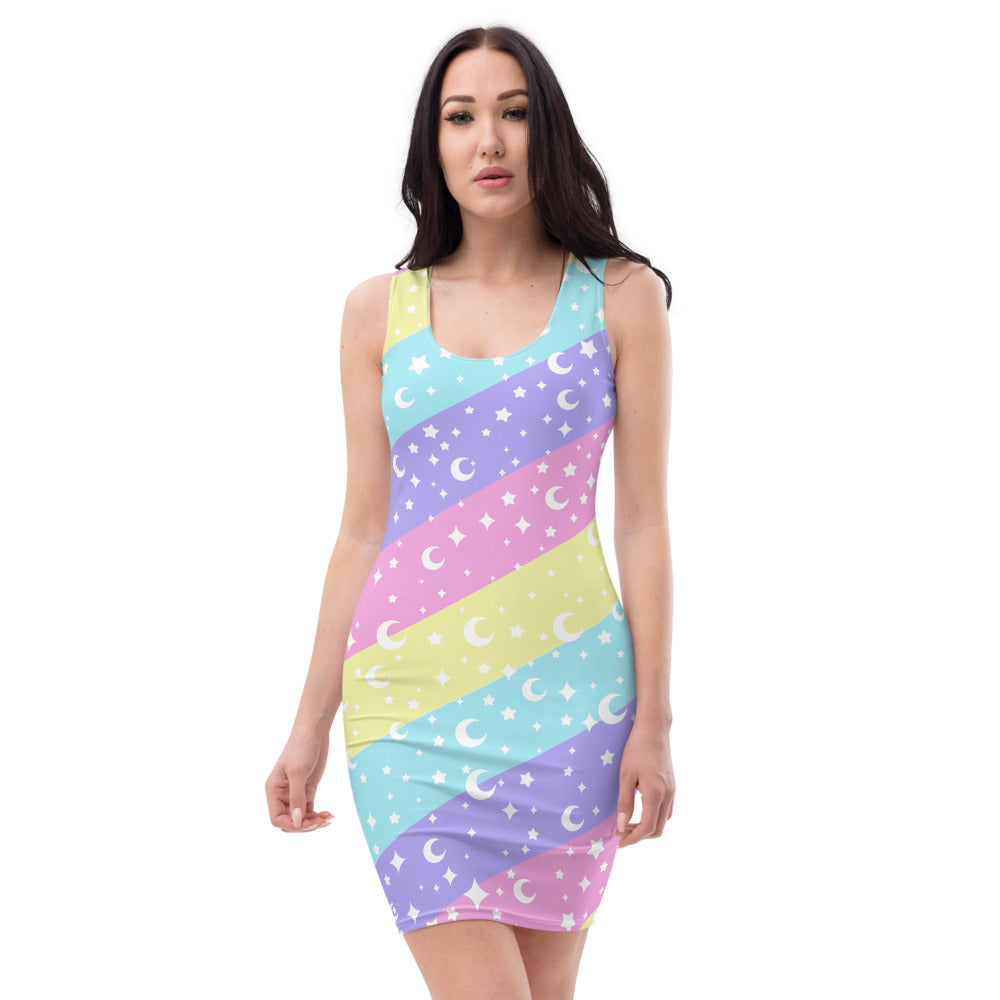 rainbow bodycon dress Waist Cut Out Bodycon Dress in Rainbow Wave SVRN