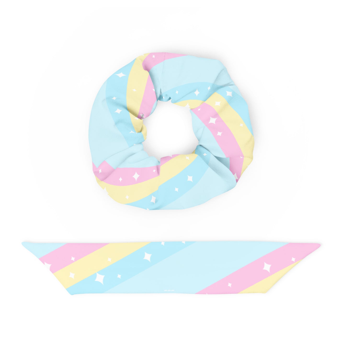 Teatime Fantasy Blue Rainbow Scrunchie