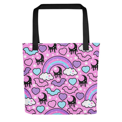 Rainbow Spooky Bats Pink Tote Bag
