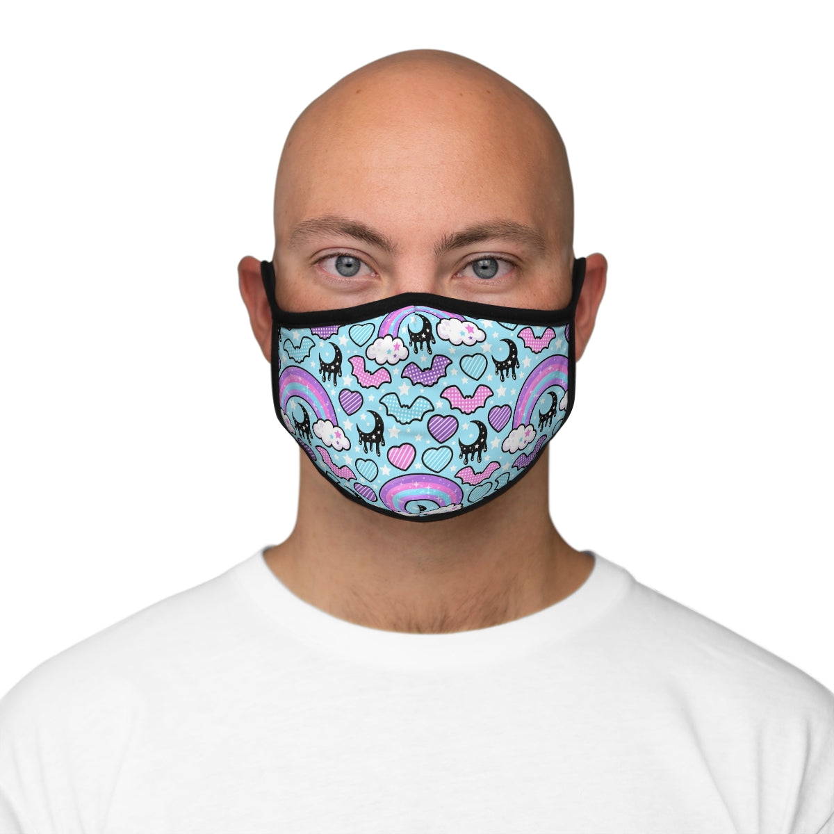 Rainbow Spooky Bats Blue Fitted Polyester Face Mask
