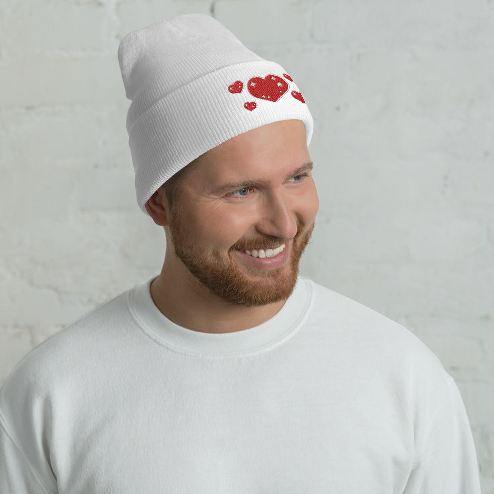 Sweet Feelings (Hearts) Embroidered Cuffed Beanie