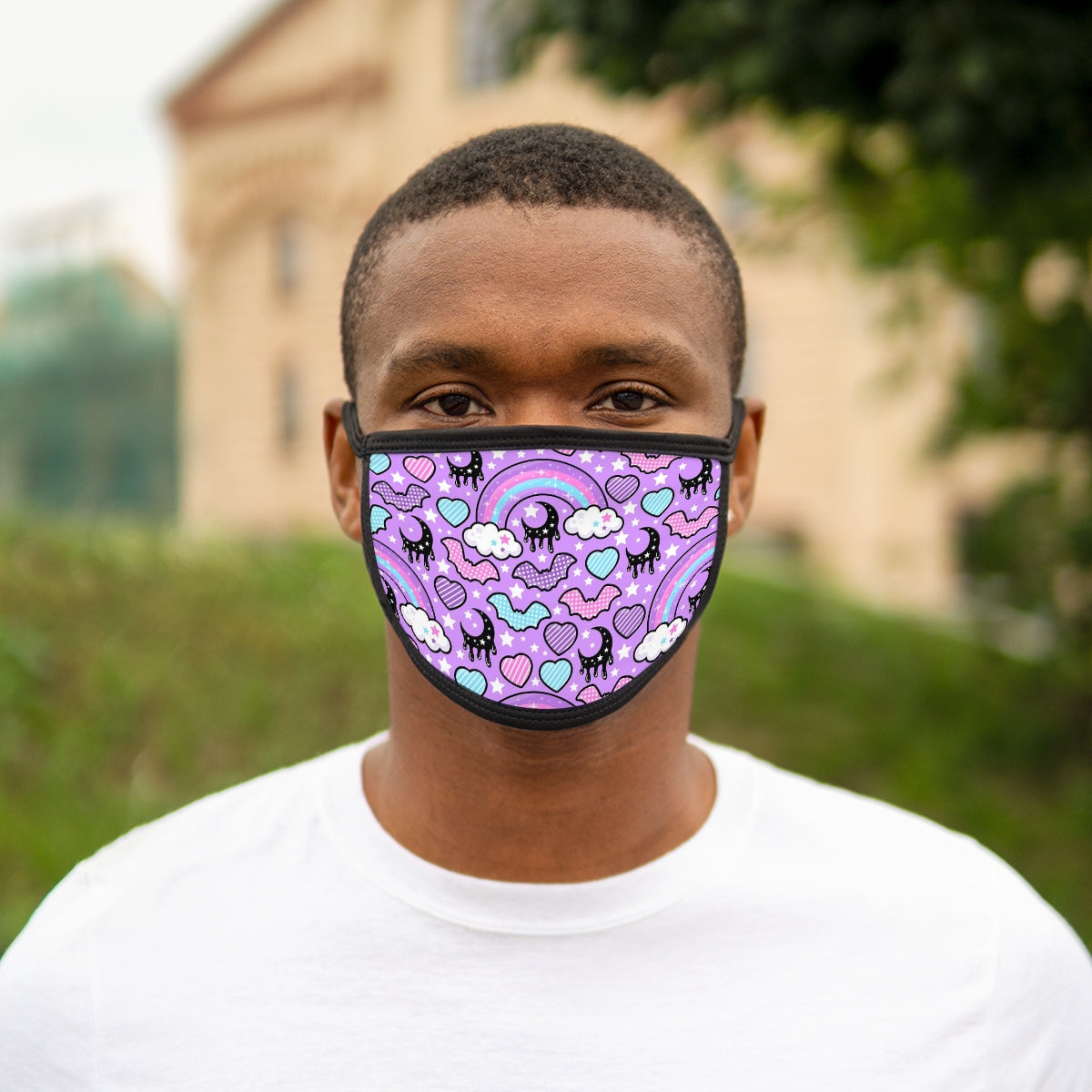 Rainbow Spooky Bats Purple Mixed-Fabric Face Mask