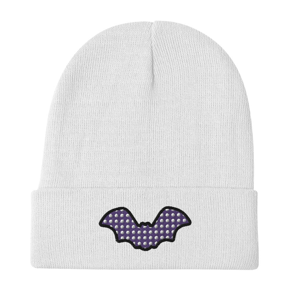 Rainbow Spooky Bats Embroidered White Beanie