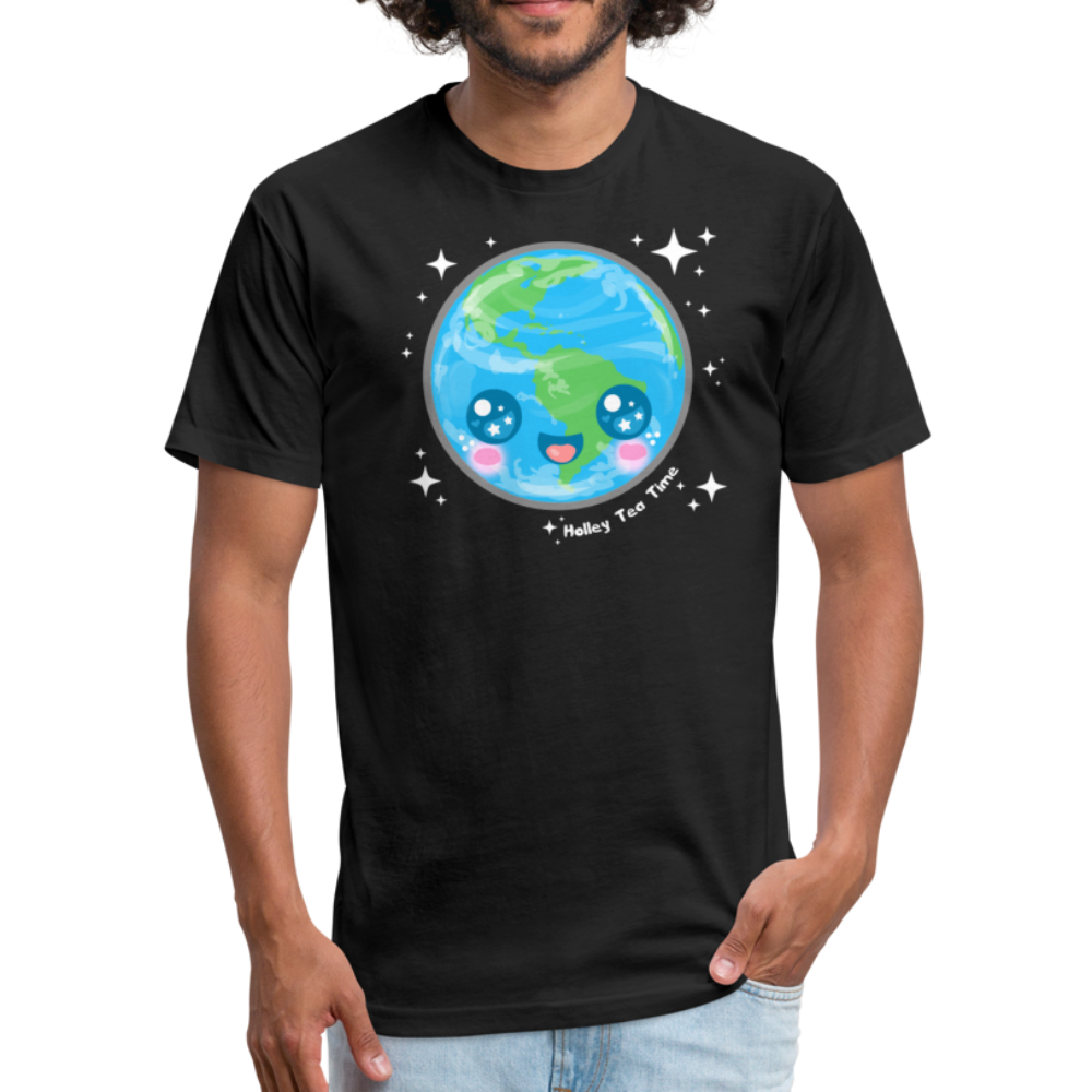 Kawaii Earth Fitted Cotton/Poly T-Shirt - black