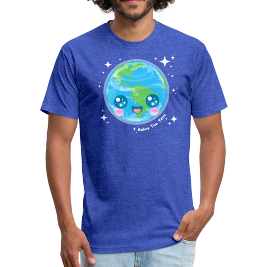 Kawaii Earth Fitted Cotton/Poly T-Shirt - heather royal
