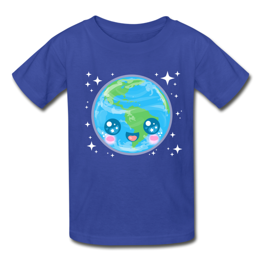 Youth Kawaii Earth T-Shirt - royal blue