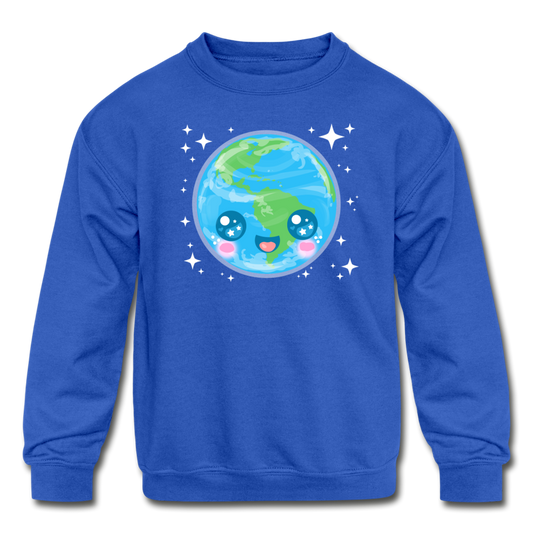 Kids' Kawaii Earth Crewneck Sweatshirt - royal blue