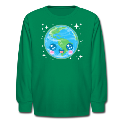 Kids' Kawaii Earth Long Sleeve T-Shirt - kelly green
