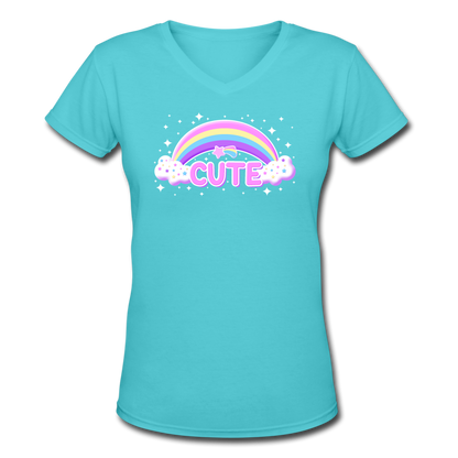 Rainbow Cute Magic Women's V-Neck T-Shirt - aqua