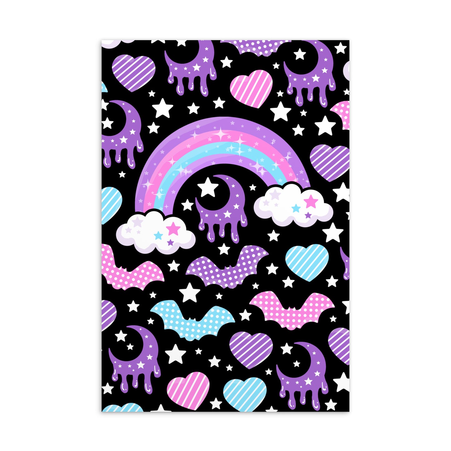 Rainbow Spooky Bats Black - (4" x 6") Art Print Postcard