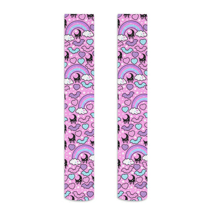 Rainbow Spooky Bats Over Knee Stocking Socks (Pink)