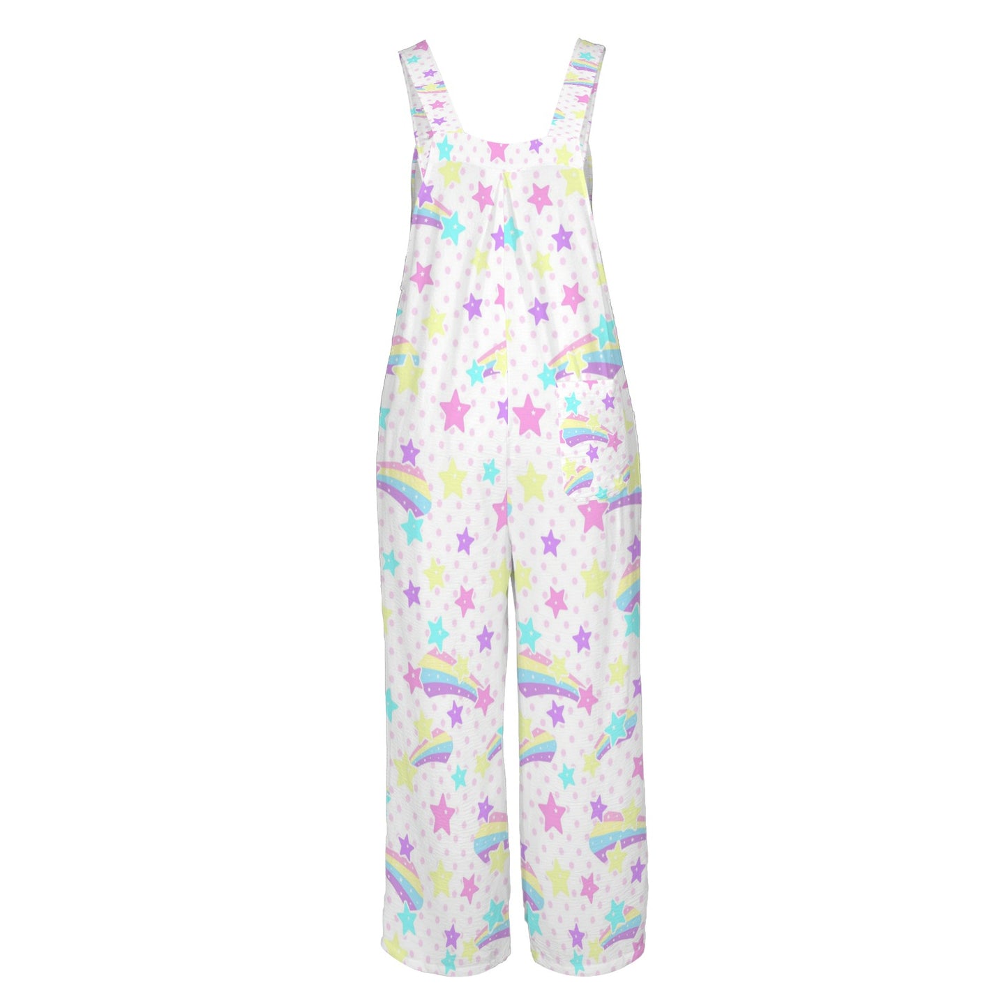 Starry Party White Adjustable Strap Wide Leg Jumpsuit Overalls With Pockets