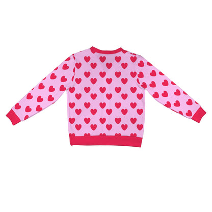 Sweet Love Hearts Ribbed Button Up Cardigan (Red x Pink)