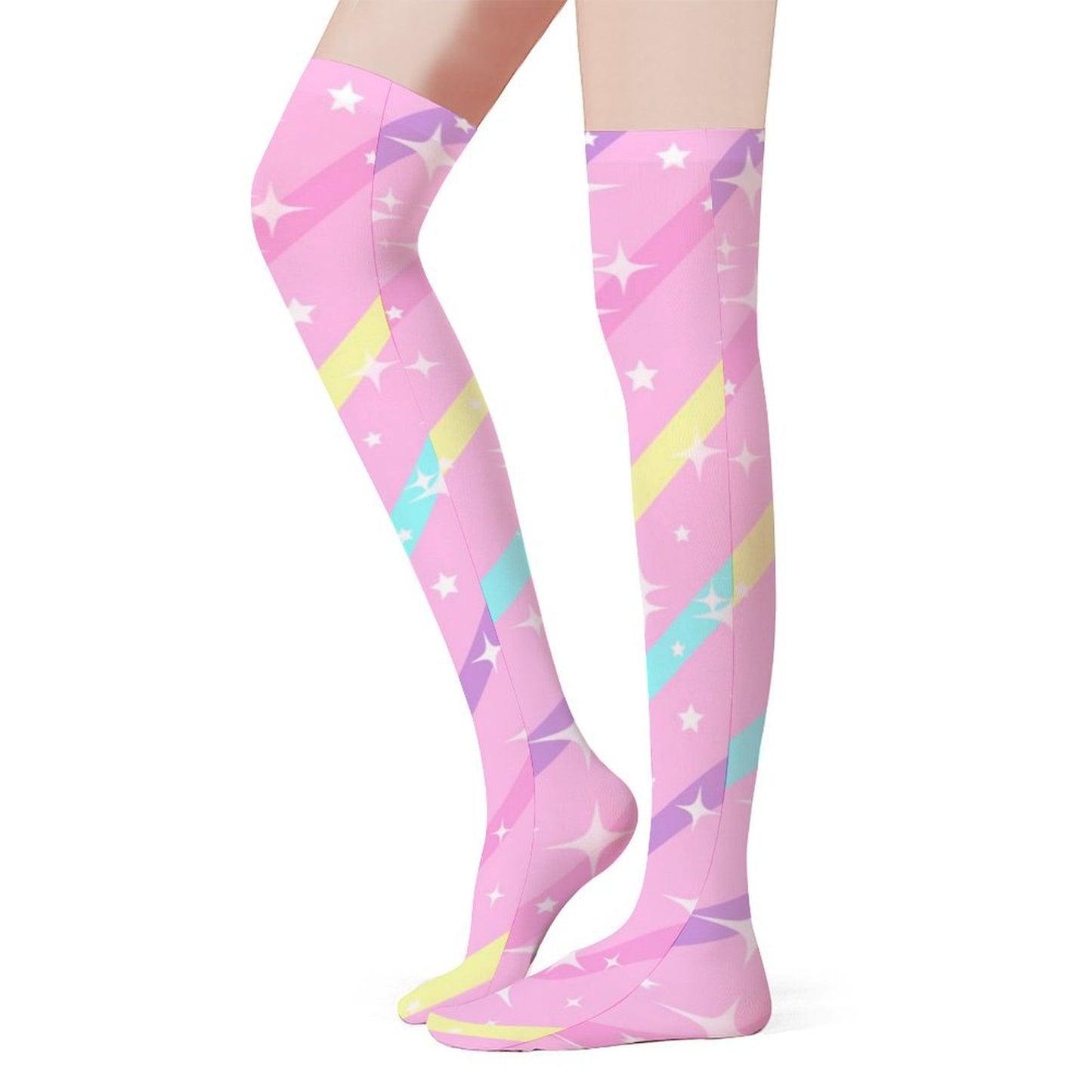 Sparkle Stars Over Knee Stocking Socks (Pink)
