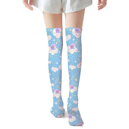 Shooting Star Clouds Over Knee Stocking Socks (Blue)