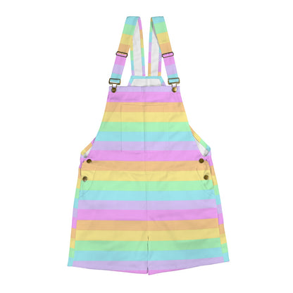 Fruity Rainbow Unisex Shorts Overalls With Adjustable Straps And Pockets (Color Block)