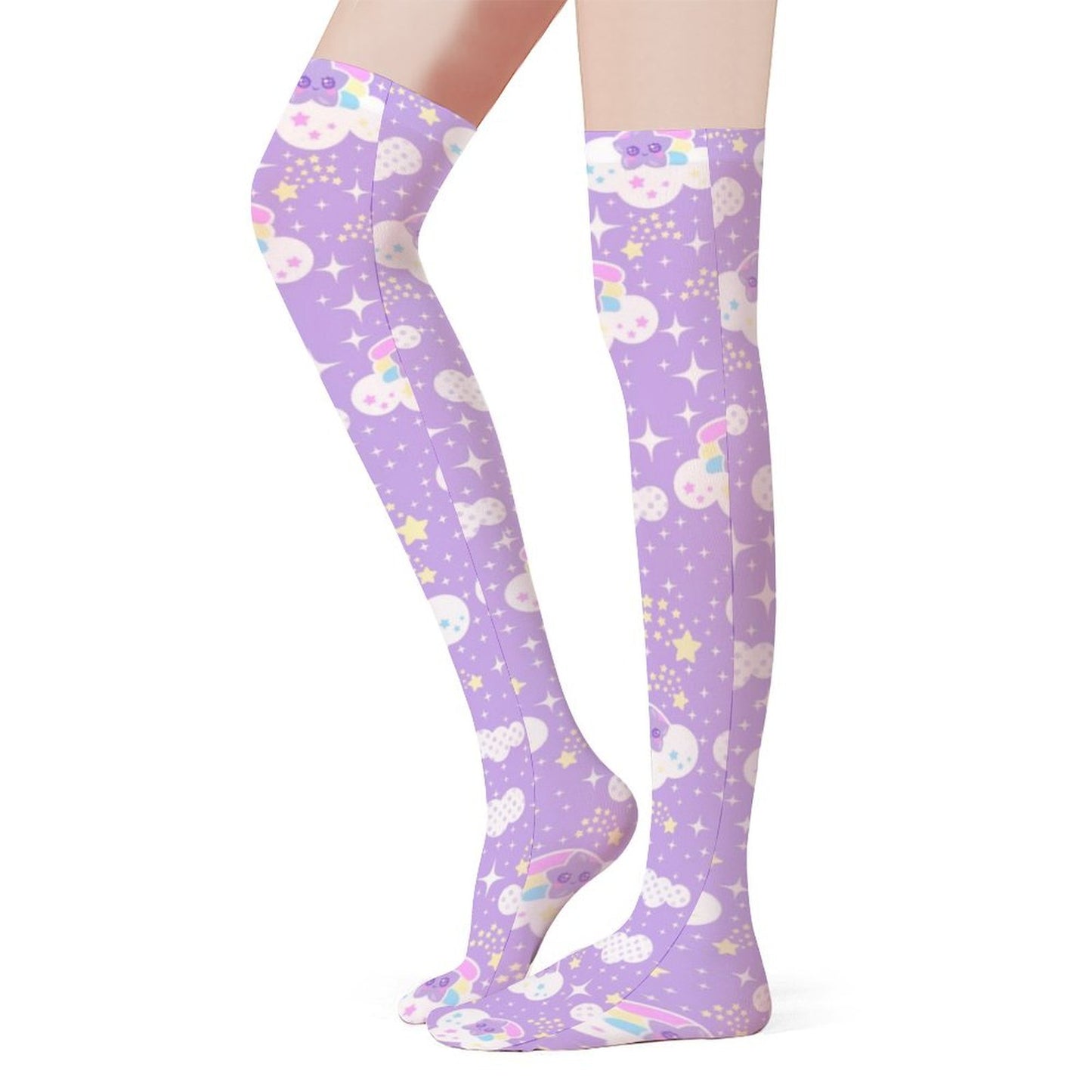 Shooting Star Clouds Over Knee Stocking Socks (Purple)