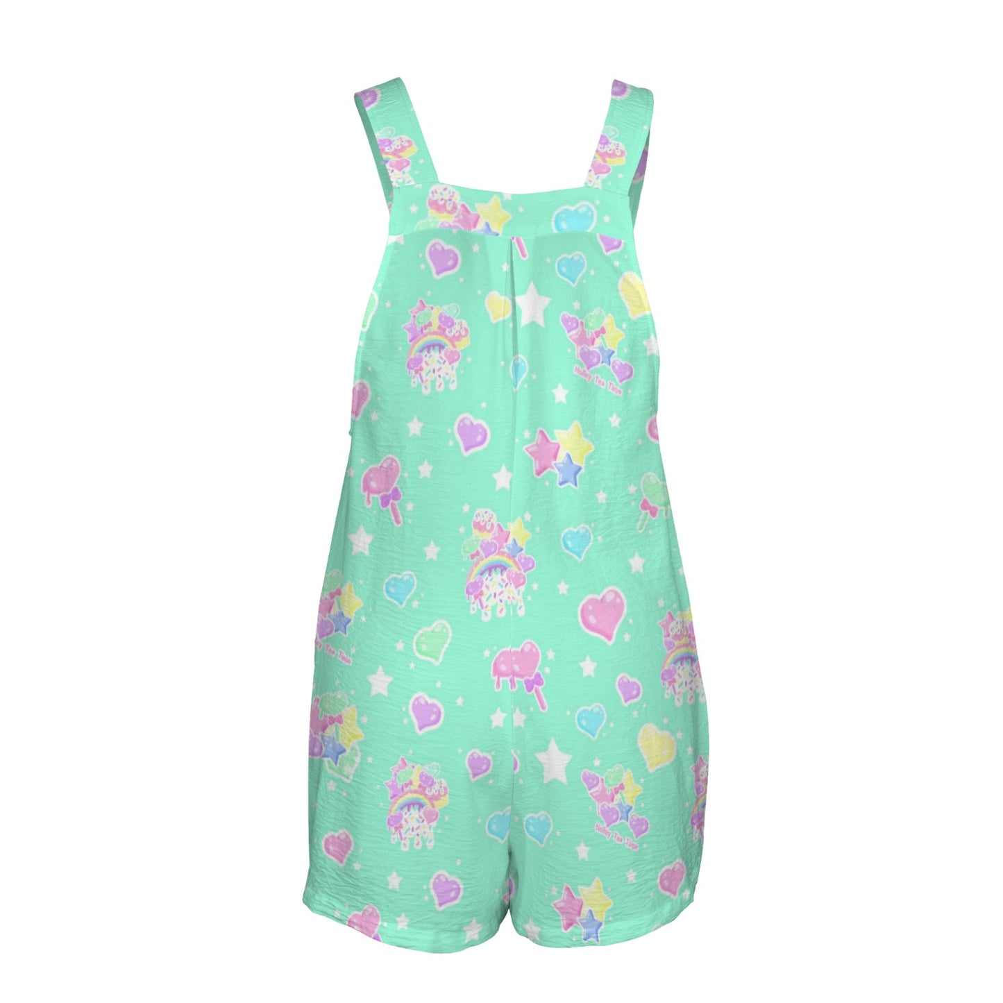 Rainbow Sweets Adjustable Strap Romper Overall Shorts With Pockets (Mint)