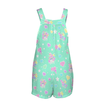 Rainbow Sweets Adjustable Strap Romper Overall Shorts With Pockets (Mint)