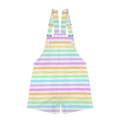 Fruity Rainbow Unisex Shorts Overalls With Adjustable Straps And Pockets (Stripes)