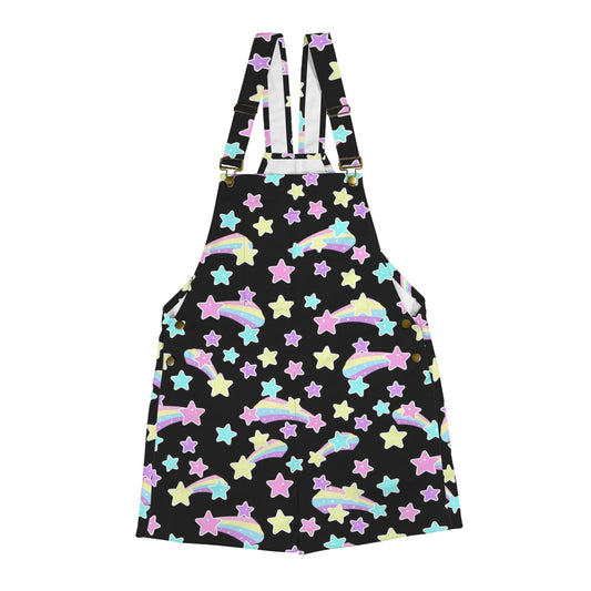 Starry Party Black Unisex Shorts Overalls With Adjustable Straps And Pockets