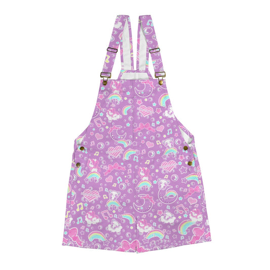 Bubbly Dreams Purple Unisex Shorts Overalls With Adjustable Straps And Pockets