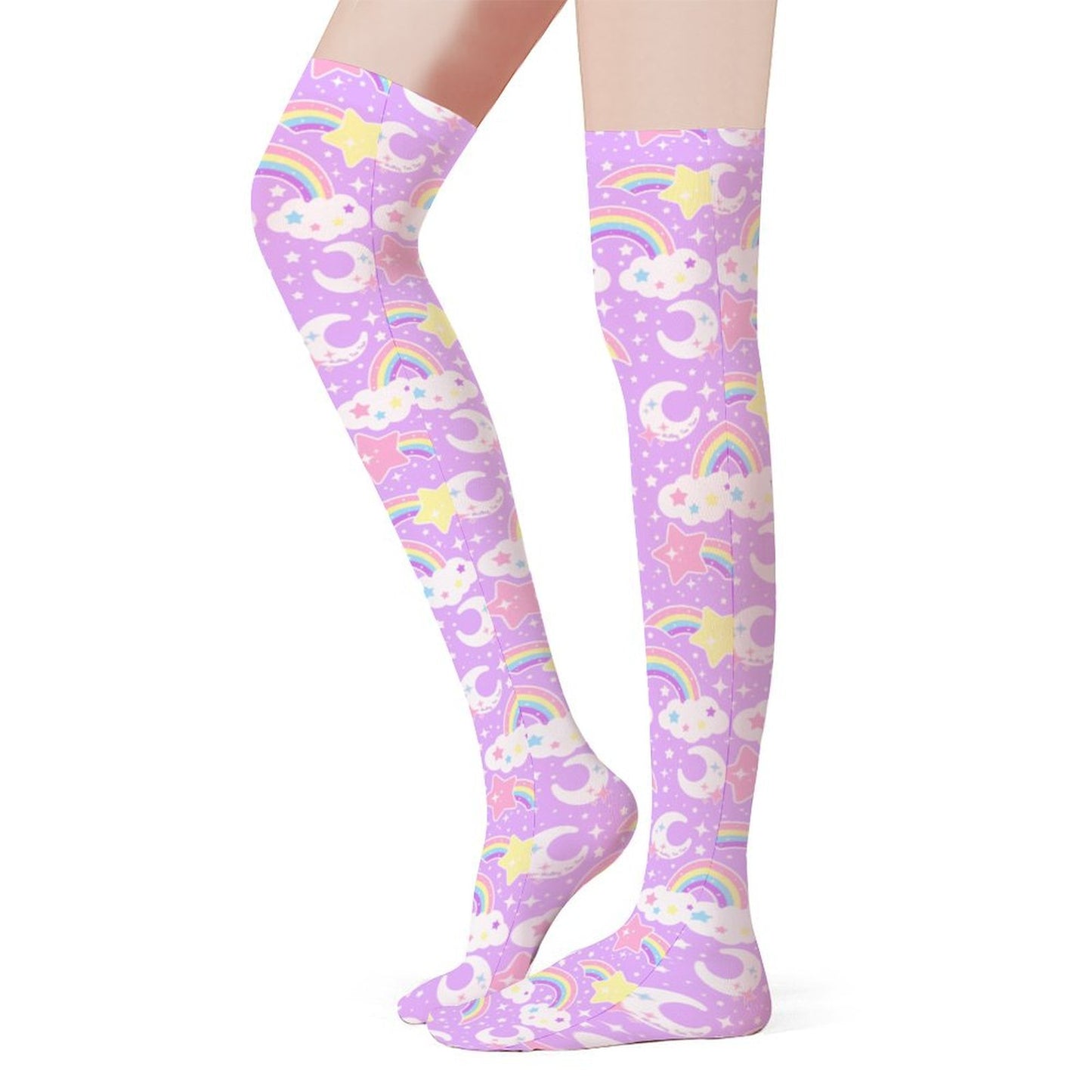 Dreamy Rainbow Over Knee Stocking Socks (Purple)
