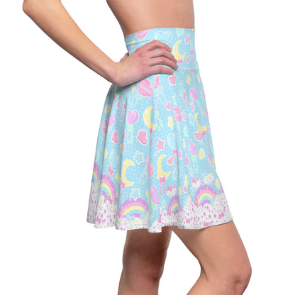 Pastel Party High Waist Skater Skirt (Blue)