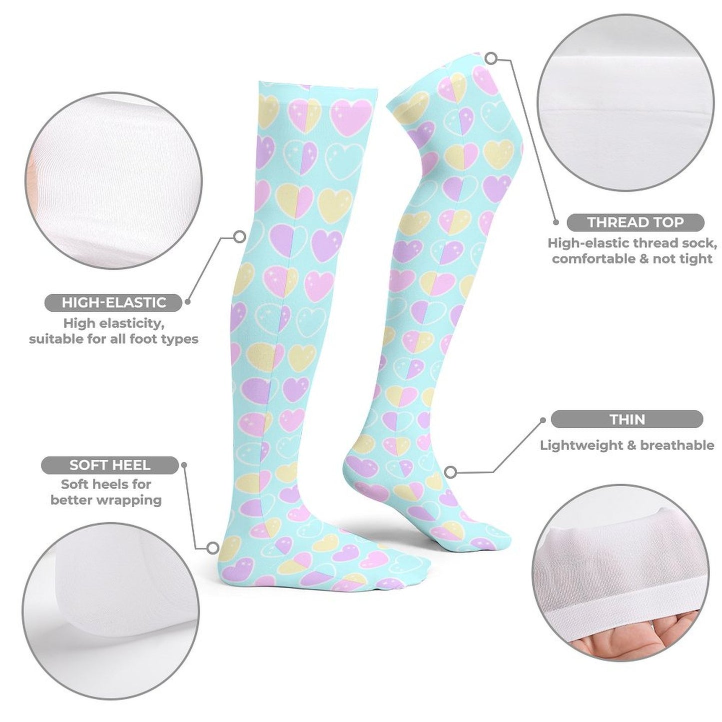 Sweet Love Hearts Over Knee Stocking Socks (Blue)
