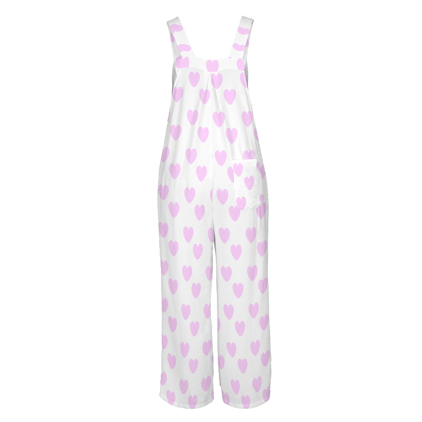 Sweet Love Hearts Adjustable Strap Wide Leg Jumpsuit Overalls With Pockets (Pink x White)