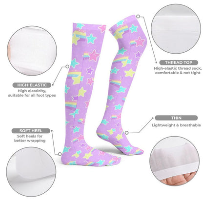 Starry Party Over Knee Stocking Socks (Purple)