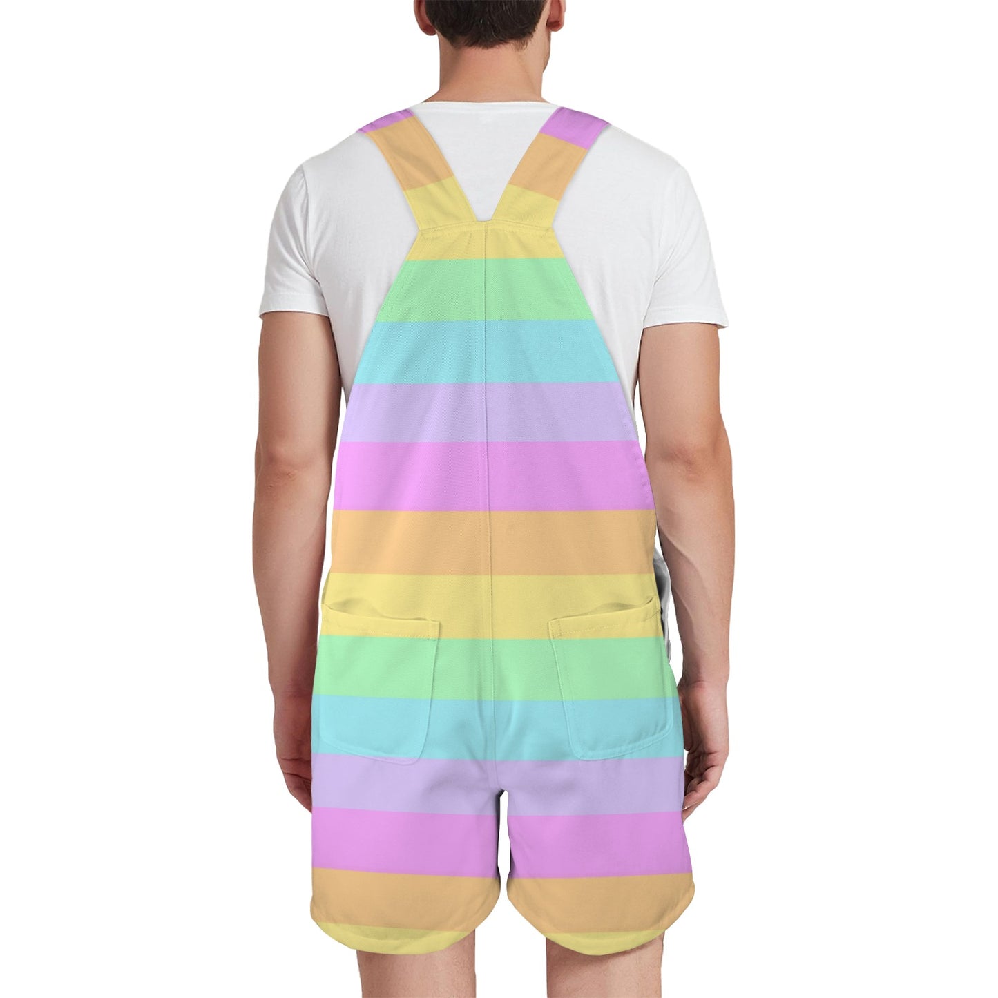 Fruity Rainbow Unisex Shorts Overalls With Adjustable Straps And Pockets (Color Block)