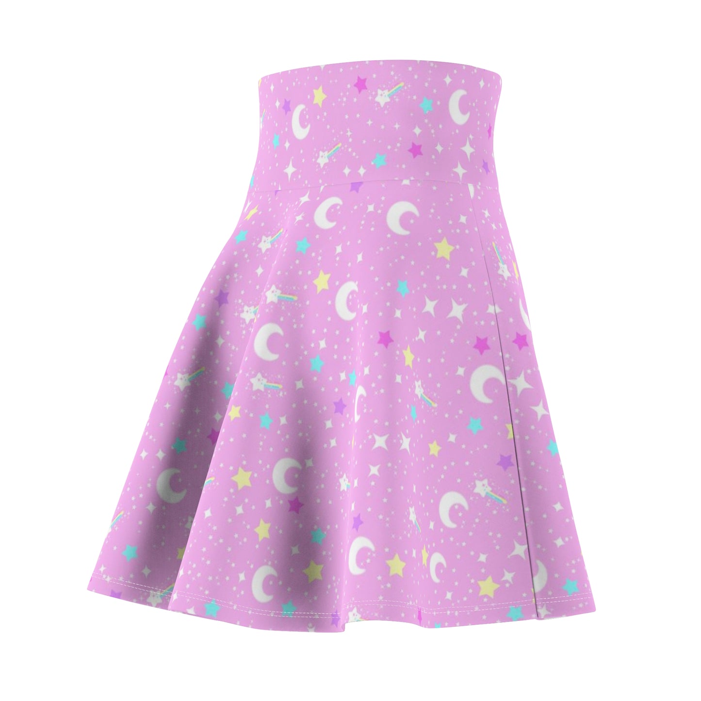 Starry Glitter Pink High Waist Skater Skirt