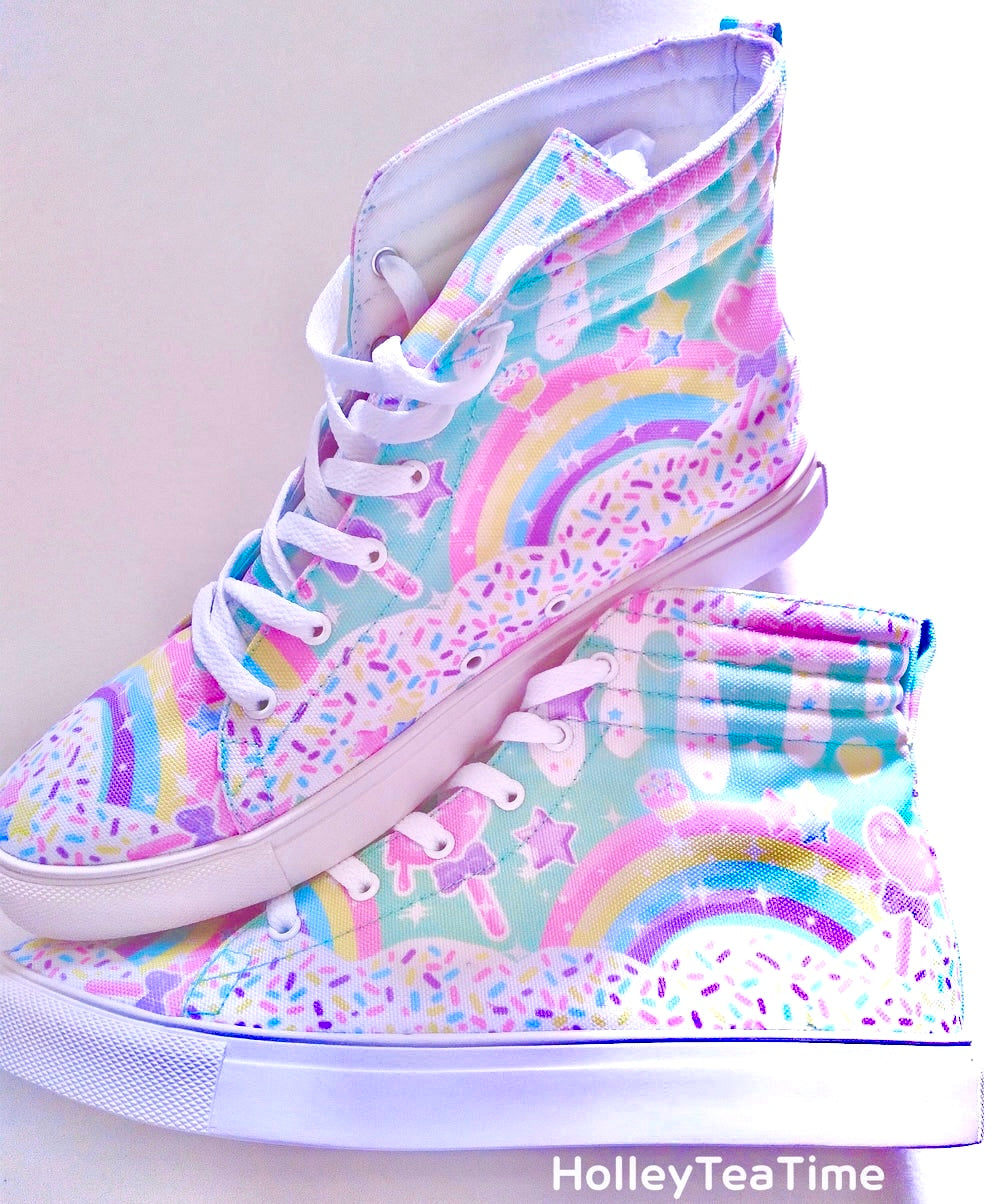 Rainbow Sweets Mint Women's Hi-Top Sneakers [Made To Order]