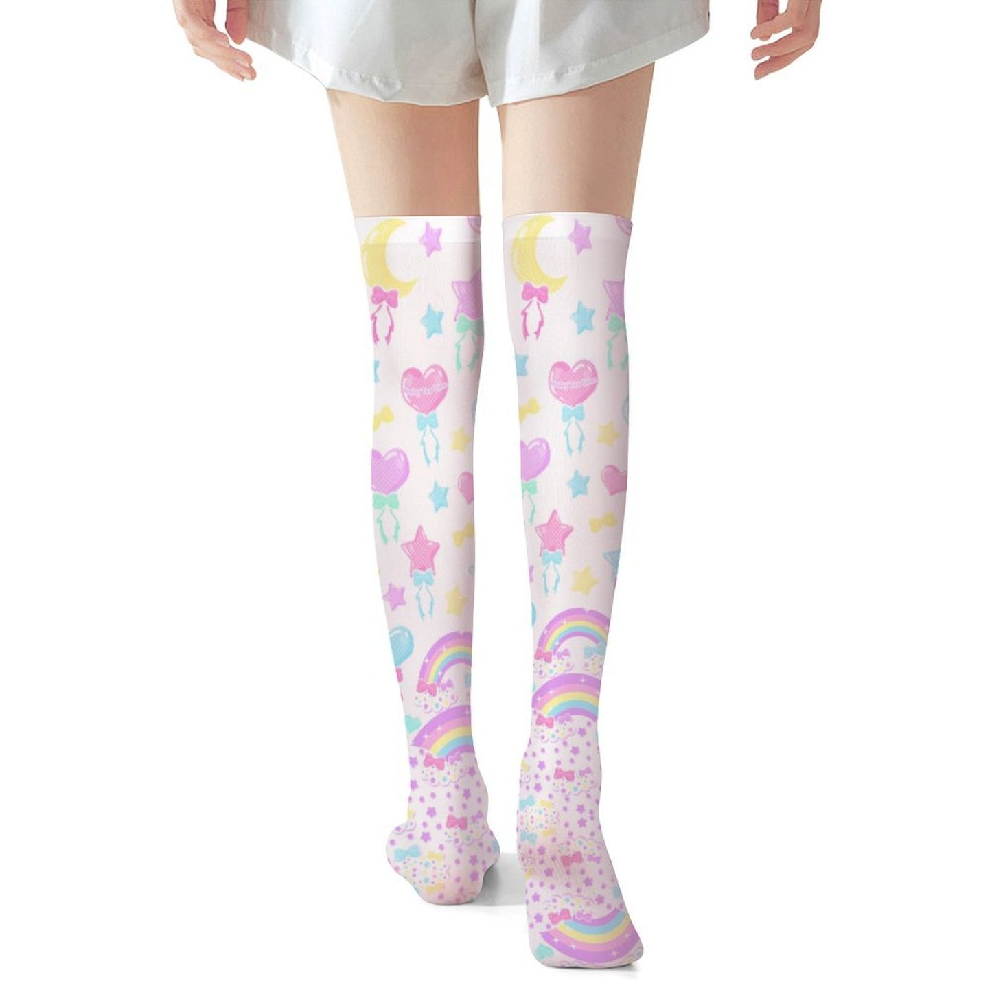 Pastel Party Over Knee Stocking Socks (White)