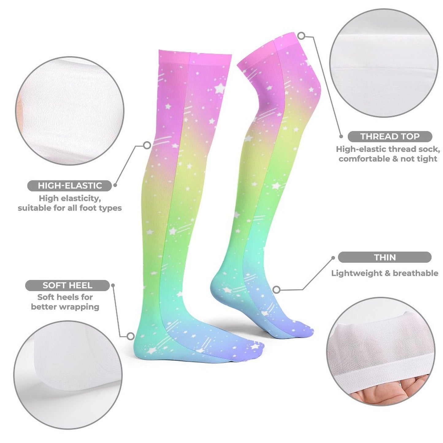 Wishful Rainbow Over Knee Stocking Socks