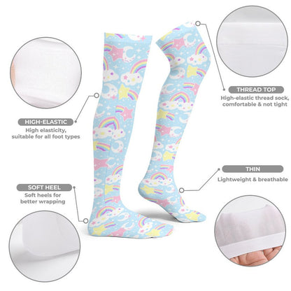 Dreamy Rainbow Over Knee Stocking Socks (Blue)