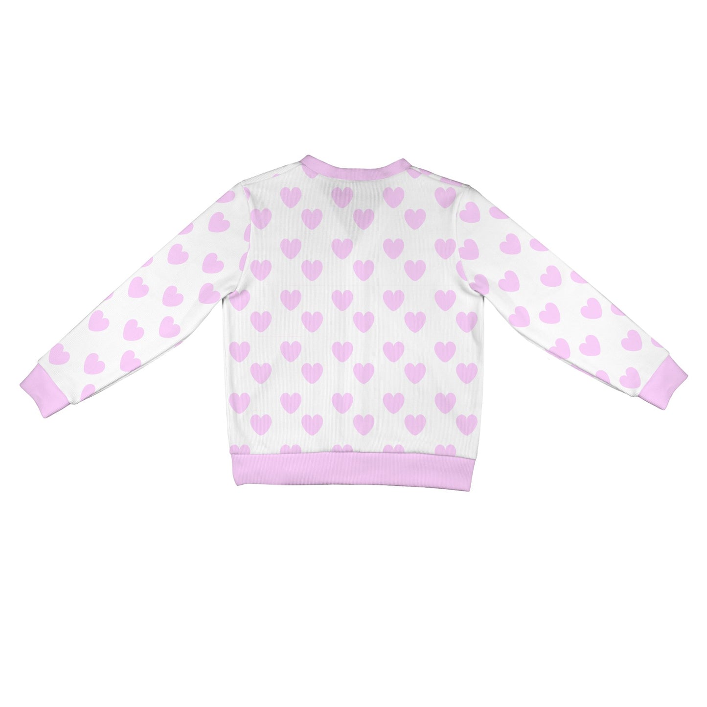 Sweet Love Hearts Ribbed Button Up Cardigan (Pink x White)